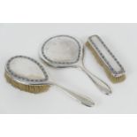 Liberty & Co. silver and enamelled vanity set, Birmingham 1938, comprising hand mirror, hairbrush