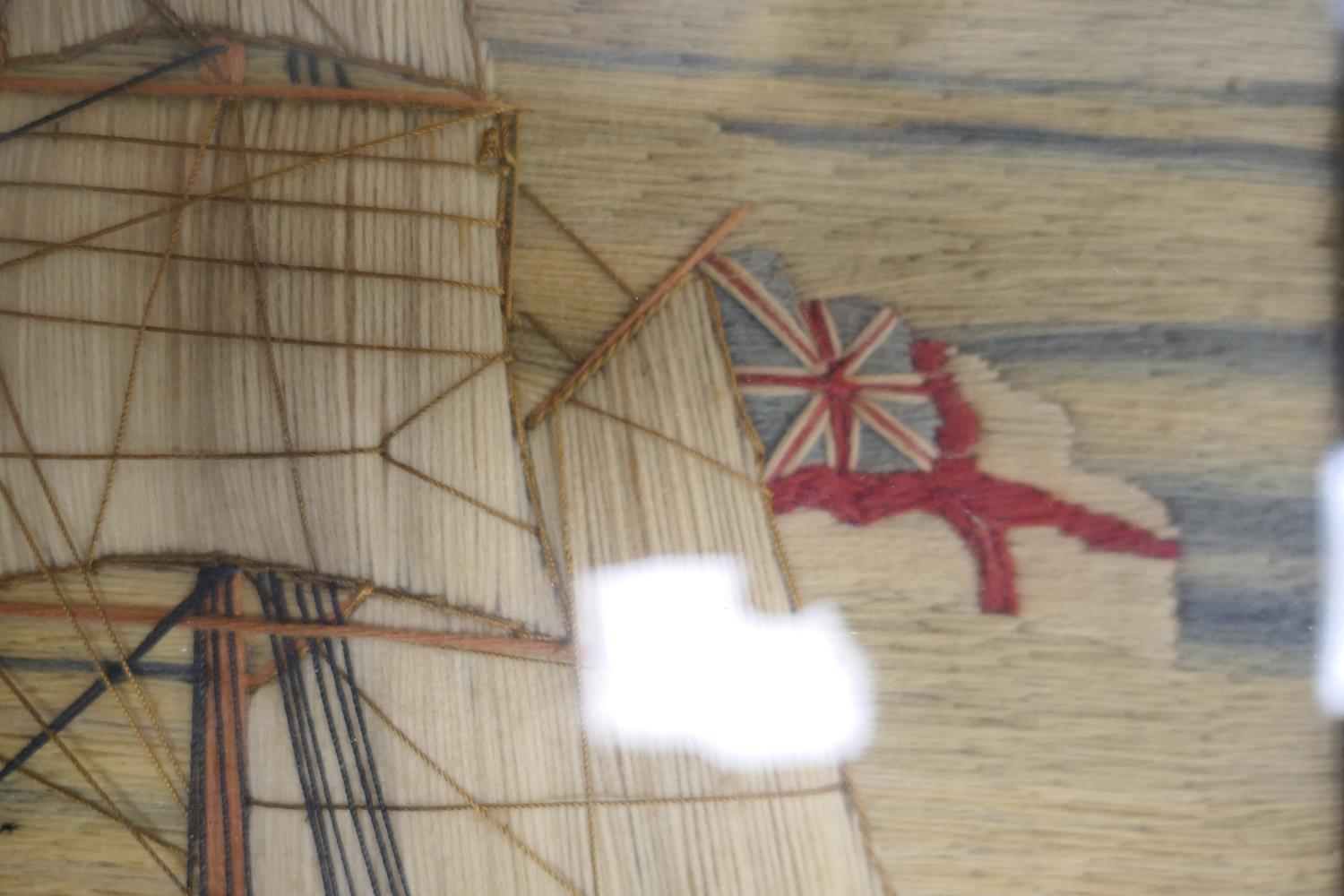 Victorian woolwork tapestry featuring an English clipper on calm seas, within a contemporary - Image 5 of 8