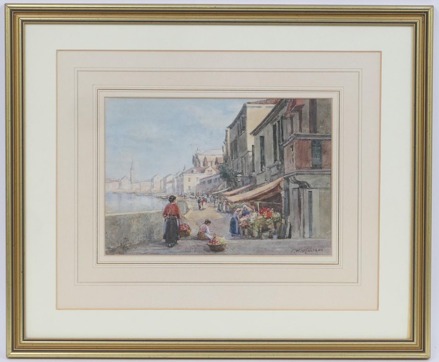 James W Milliken (1865-1945), Market Day, Venice, watercolour, signed, 18cm x 25cm (Please note