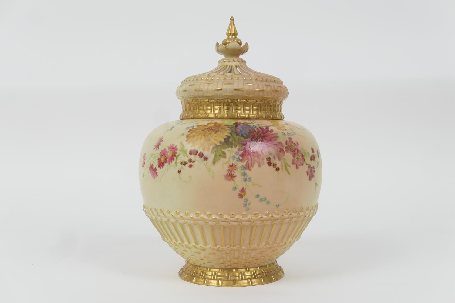 Royal Worcester pot pourri jar and cover, circa 1899, baluster shape decorated with foliate sprays