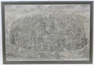 Johann Daniel Herz (1693-1754), Panorama of the City of Jerusalem, large format copper engraving,