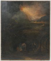 In the style of John Martin, The Refuge, oil on relined canvas, 19th Century, unframed, 76cm x