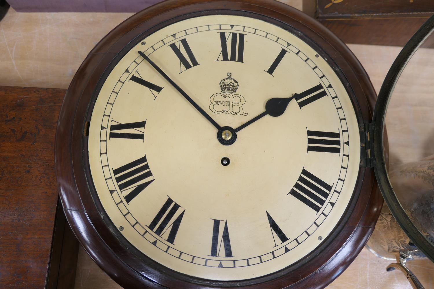 Edward VIII mahogany dial wall clock by F W Elliott Ltd, painted with Roman numerals and bearing - Image 10 of 14