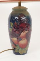 Moorcroft finches and berries ovoid table lamp, complete with shade, height to the top of the