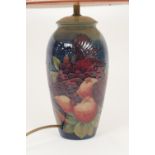 Moorcroft finches and berries ovoid table lamp, complete with shade, height to the top of the