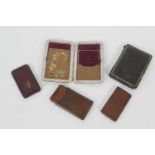 Number of calling card cases, including a leather and metal framed case, circa 1880, with silk