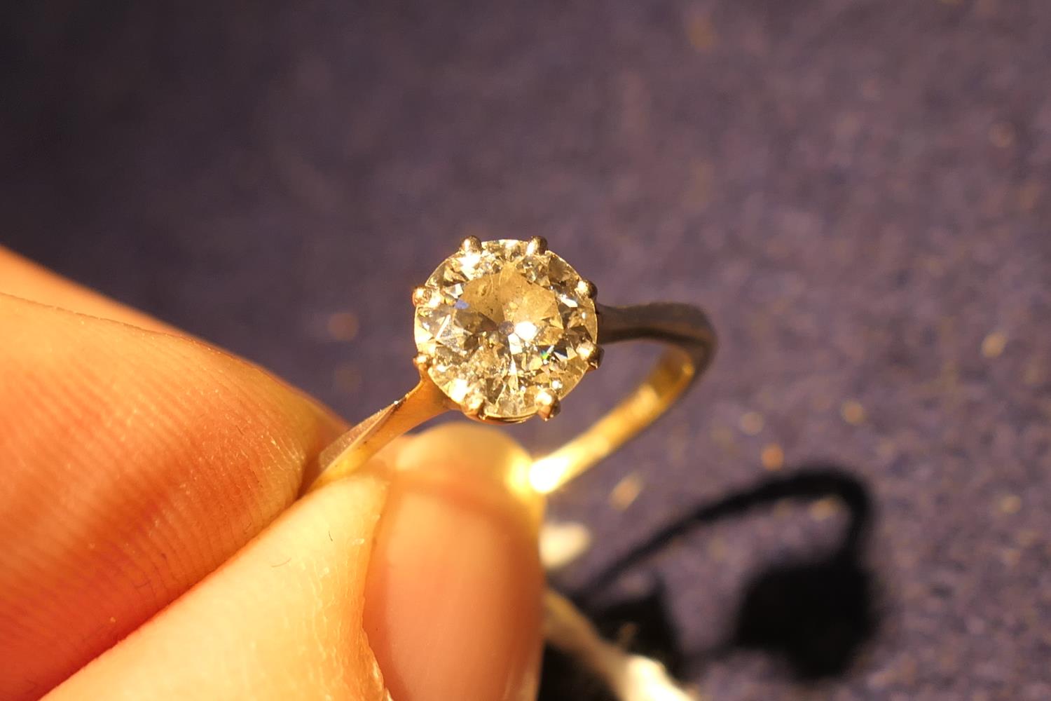 Diamond solitaire ring, old round cut stone of approx. 0.75ct, colour estimated as H/J, and - Image 3 of 4