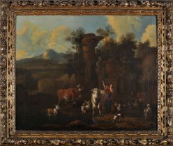 Shepherdess and animals by the ruins