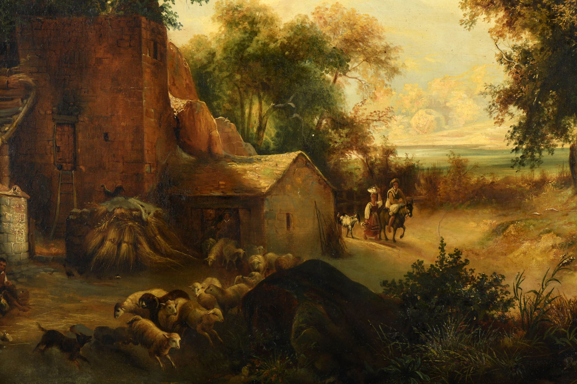 Country landscape with figures near houses - Bild 2 aus 3