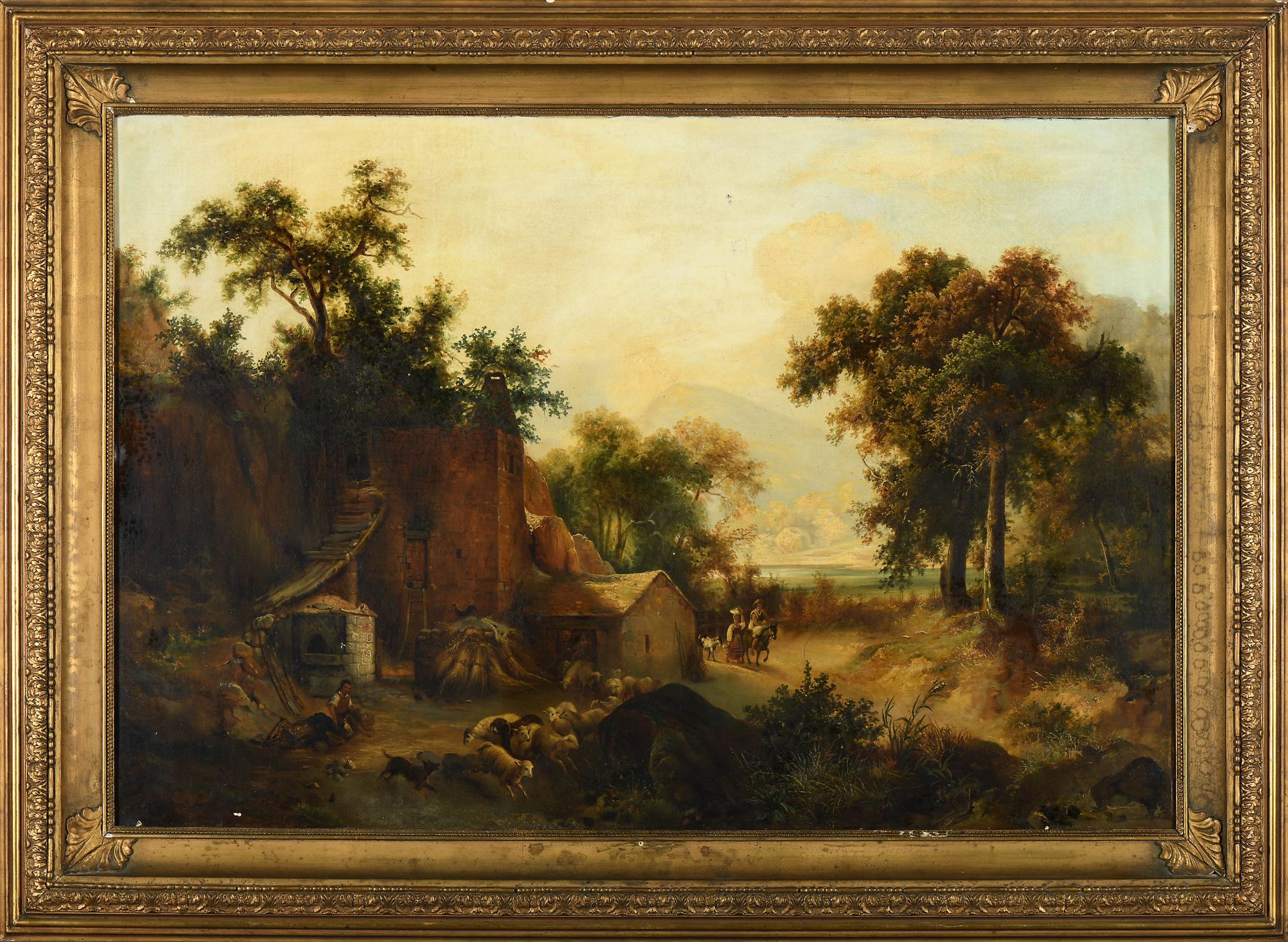 Country landscape with figures near houses