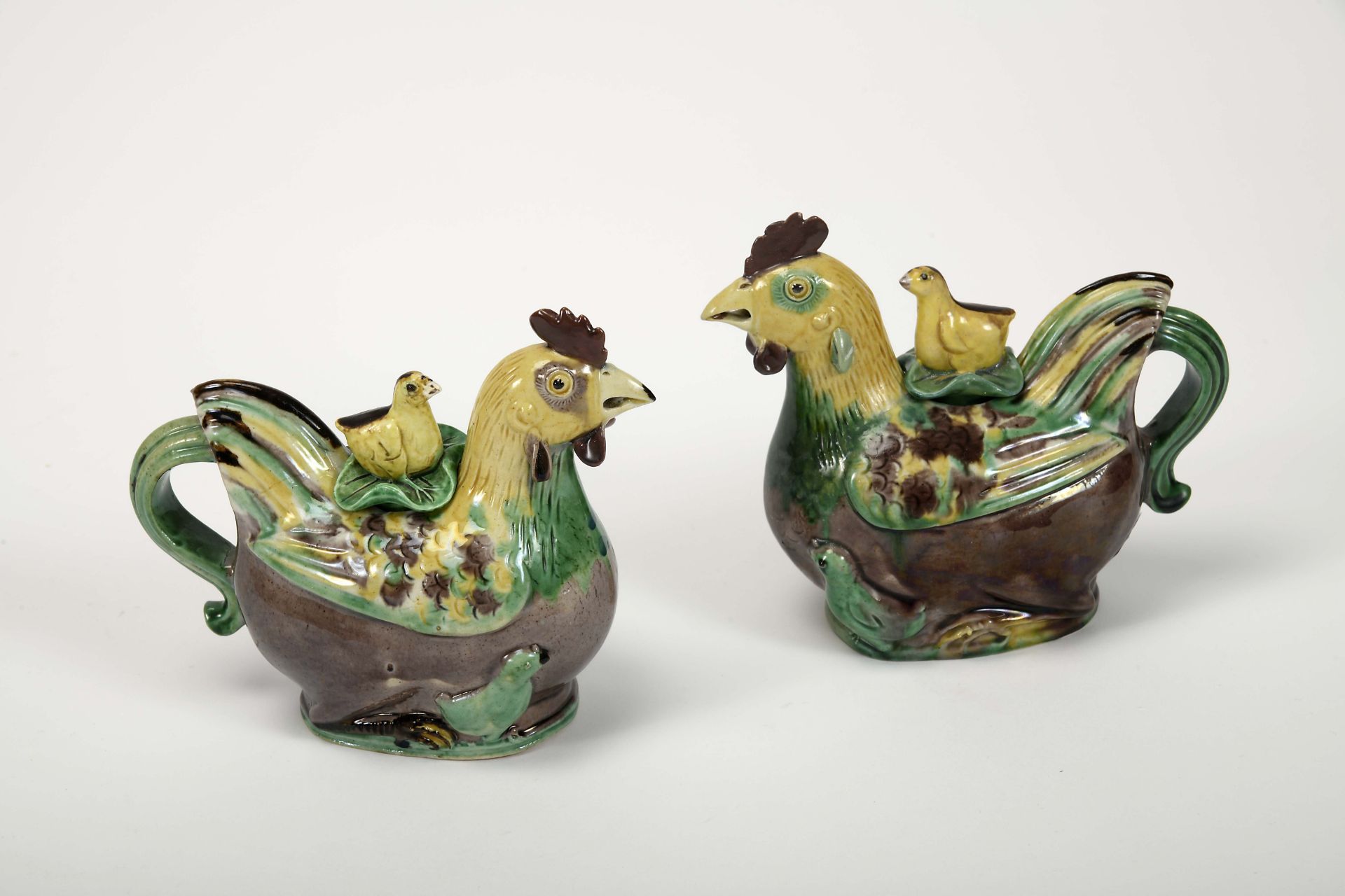 A pair of "Chicken" teapots