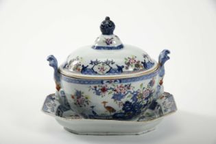 An oval tureen with an octagonal platter