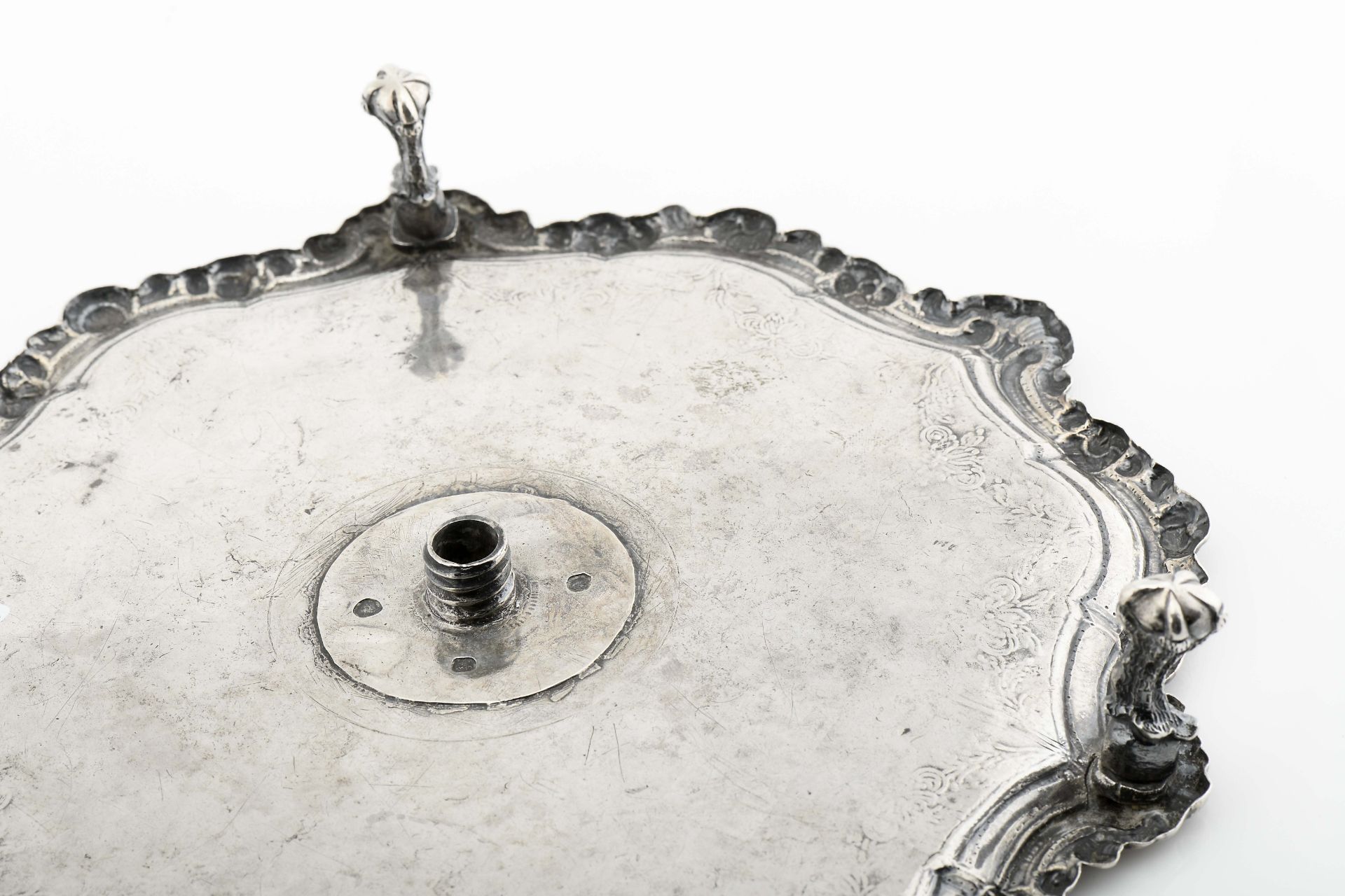 A scalloped three-footed salver (originally a card tray) - Image 4 of 4