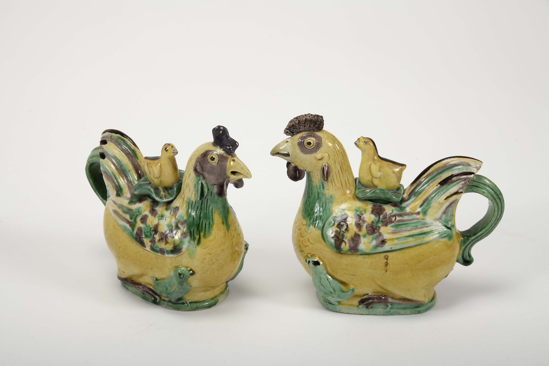 A pair of "Chicken" teapots