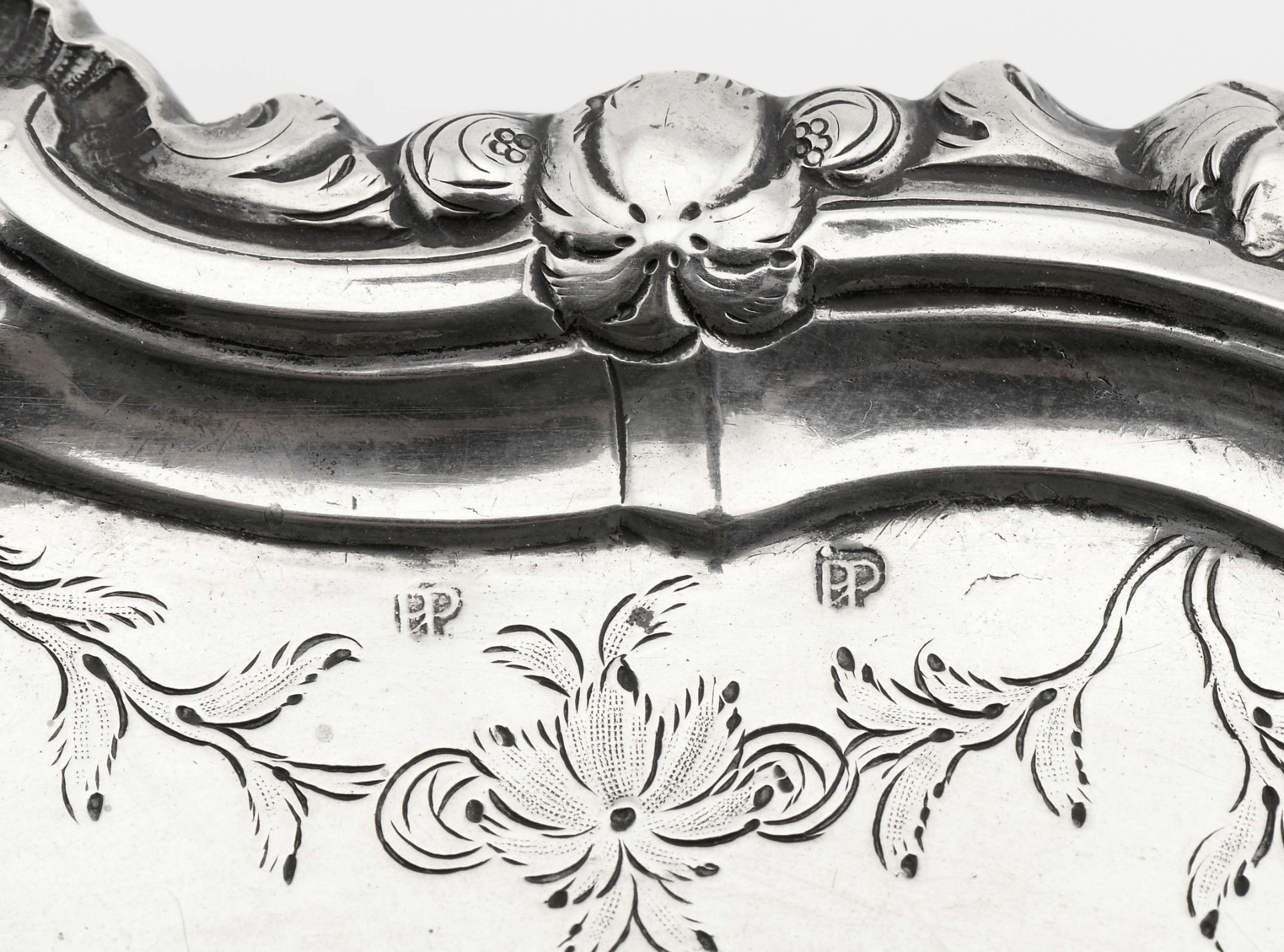 A scalloped three-footed salver (originally a card tray) - Image 3 of 4