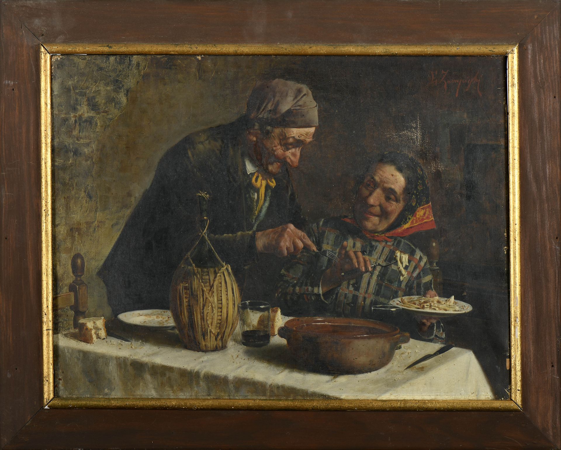 An elderly couple at the table
