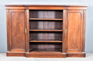An Early Victorian Breakfront Dwarf Bookcase, with square edge to top, fitted three open shelves