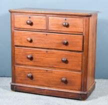 A Victorian Mahogany Chest, with moulded edge to top, fitted two short and three long graduated