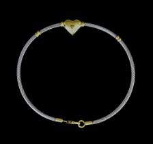 An 18ct Yellow and White Gold Rope Twist Bangle with heart, 180mm overall, gross weight 5.3g The