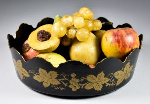 A Black Papier Mache Toleware Monteith, the exterior with gilt painted vine leaves and grapes, 10.