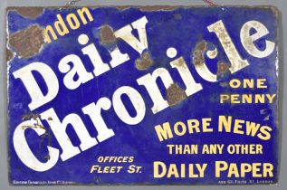 A "London Daily Chronicle" Enamel Advertising Sign, Early 20th Century, in blue, yellow and white,