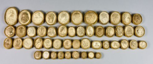 A Collection of Forty-Nine Early 19th Century Italian Grand Tour Plaster Casts of Intaglios and