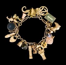 A 9ct Gold Charm Bracelet, with padlock clasp, with twenty-two charms, 180mm overall, total gross