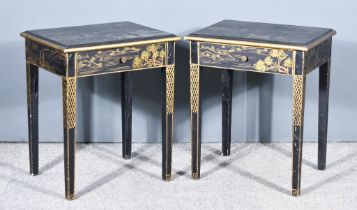 A Pair of 20th Century Chinese Black Lacquer Rectangular Occasional Tables, each decorated with