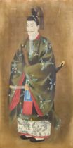 19th Century Japanese School - Pair of gouache on silk - Full length portraits of a man and woman,
