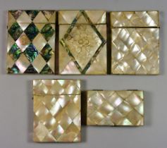 A Mother-of-Pearl and Abalone Rectangular Card Case, with diamond pattern, 4.25ins, another of