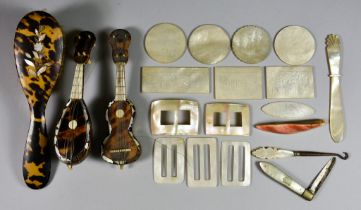 A Small Collection of Mother-of-Pearl and Tortoiseshell Objects, 19th Century, including - a