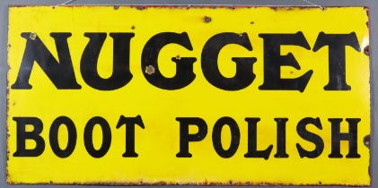 A "Nugget Boot Polish" Enamel Advertising Sign, Early 20th Century, in black and yellow, 24ins x