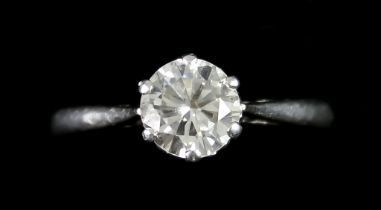 A Platinum Solitaire Diamond Ring, set with a brilliant cut white diamond, approximately 1ct, size