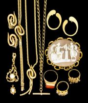 A Quantity of 9ct Gold, comprising - a matching pendant, bracelet and earrings (for pierced ears), a