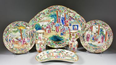 A Small Collection of Chinese Cantonese Porcelain, including - a dish of shaped outline, 19th