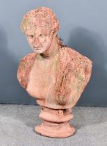 A Terracotta Bust of Diana, on circular socle, 34ins high