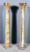 A Pair of Continental Simulated Marble and Gilt Wood Pedestals, the capitals with acanthus moulding,