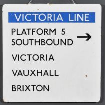 A 'Victoria Line Platform 5' Enamel Sign, 20th Century, in white, black and mid blue, 24ins wide
