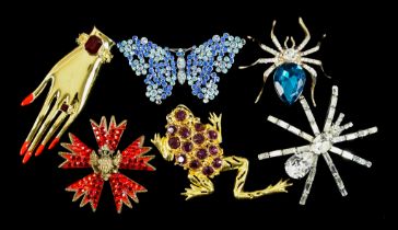 A Collection of Vintage Butler & Wilson Brooches, comprising - a spider with clear crystal body,