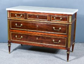 A 19th Century French Gilt Metal Mounted Commode, with white and grey veined marble slab and moulded
