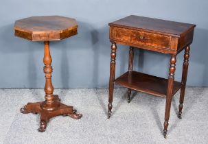 An Early Victorian Rosewood Occasional Table, with octagonal top over turned column on indented