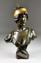 Emmanuel Villanis (1858-1914) - Bronze bust - "Lygie" - Lady with gilt hairband, signed, 14.5ins