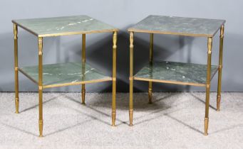 A Pair of Late 19th/Early 20th Century Gilt Metal Mounted Two Tier Square Lamp Tables, each inset