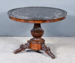 A 19th Century Continental Gilt Metal Mounted Mahogany Gueridon Table, with black and white veined