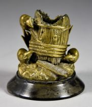 A Continental Bronze or Brass Novelty Match Holder, Late 19th Century, modelled as three rats and