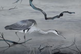 ***Maurice Wilson (1914-1987) - Watercolour - "A Heron Fishing", signed, 15ins x 22ins, framed and
