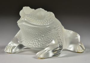 A Lalique Frosted and Clear Moulded Glass Toad, etched Lalique, France, 3ins high This lot appears