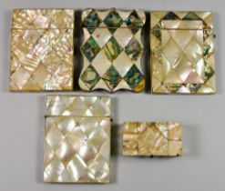 A Mother-of Pearl and Abalone Card Case, 19th Century, of shaped outline, inlaid with a diamond