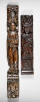 An Carved Oak Caryatid, 17th Century, with a standing female figure, her hands together in prayer,