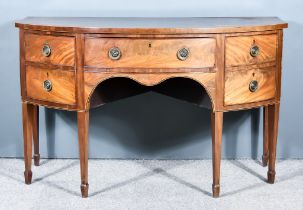 A George III Mahogany Bow Front Sideboard, with cross banded edge to top, fitted one frieze